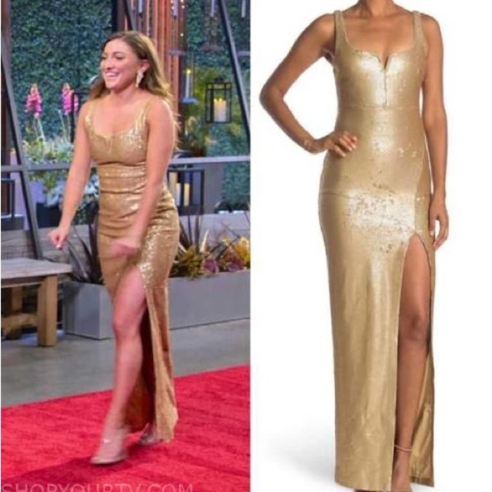 Likely Gold Sequin Maxi Dress with Side Slit